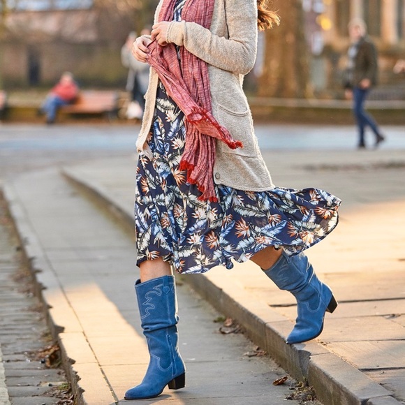 Arizonatel Blue Suede Slouch Western Boots Size 6 - Picture 4 of 9